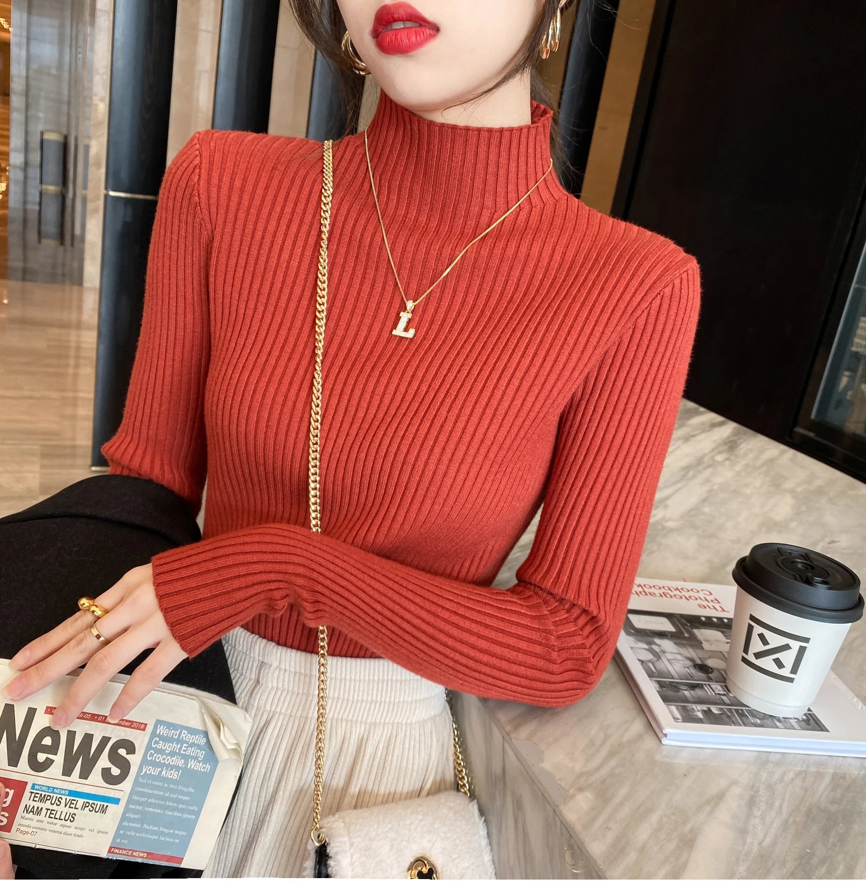 Slim Turtleneck Knit Sweater